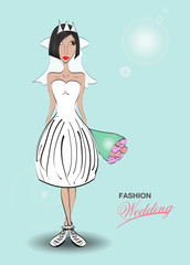 Young woman in a wedding dress. fashion design, Vector illustration