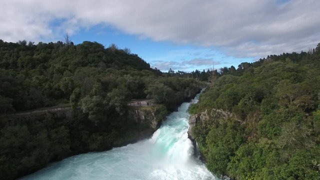 Aerial view of Huka Falls on the Waikato River, Taupo, New Zealand