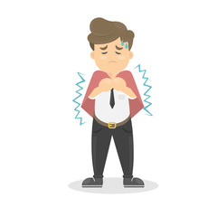 Buisnessman with cold. Sick man is ill. Isolated character on whte.