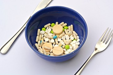 a bowl of pills