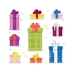Gift boxes set on white background. Colorful presents for holidays.