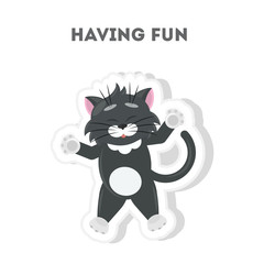 Cat is having fun. Isolated cute sticker on white background.