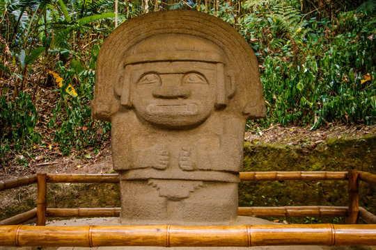 One of the ancient statues in San Augustin park, Colombia