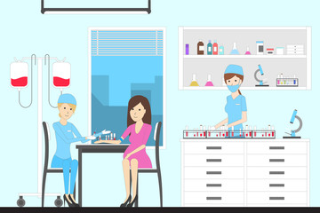 Blood test in hospital. Female patient and doctors.