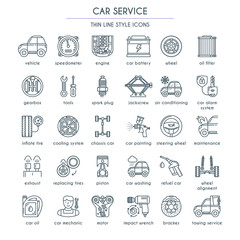 Car Service line Icon Set