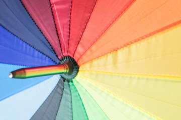 Texture of rainbow colored umbrella, multicolor background
