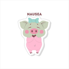 Isolated sick pig. Cute funny character on white background.