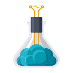Artificial intelligence concept with laboratory flask and brain