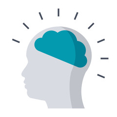 Brainstorming concept with creative mind, head and brain, vector illustration in flat style