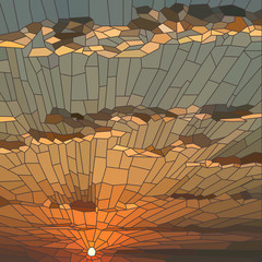 Vector illustration of sunset with clouds.