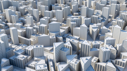Aerial view on the city concept. 3d rendering
