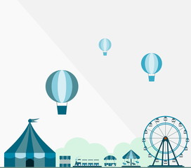 Circus show and ferry wheel in amusement park vector illustration