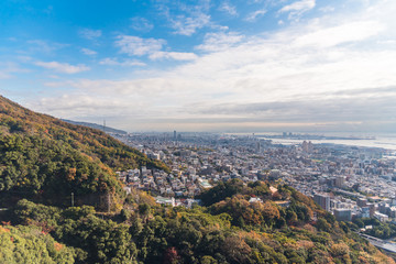 Fototapeta na wymiar Aerial view of Kobe city in the autumn.