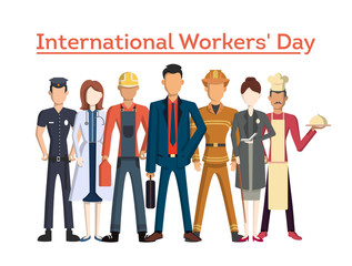 International worker's day. People with different jobs as plumber, doctor and more. White background.