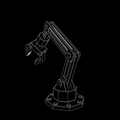 Robotic arm. Isolated on black background. Vector outline illustration.