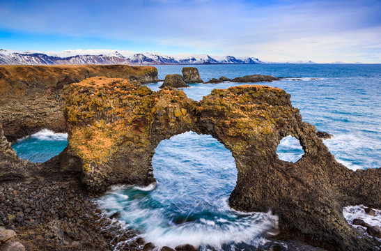 Natural rock gate in Arnarstapi, Snafellsnes peninsula, Iceland