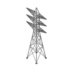 Power transmission tower. Isolated on white background. Vector illustration.Isometric.