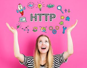 Http concept with young woman