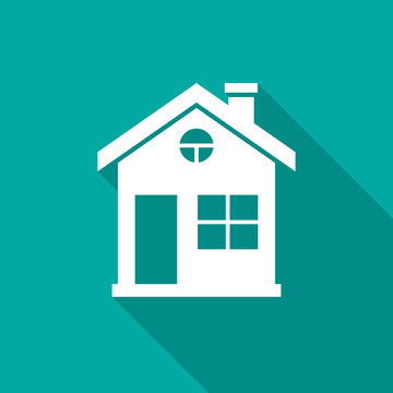 House icon with long shadow. Flat design style. House simple silhouette. Modern, minimalist icon in stylish colors. Web site page and mobile app design vector element.