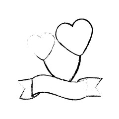 balloons heart lovely ribbon sketch vector illustration eps 10