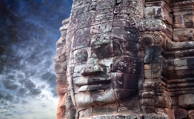Famous ancient reliefs at Prasat Bayon temple in Angkor Thom, Cambodia