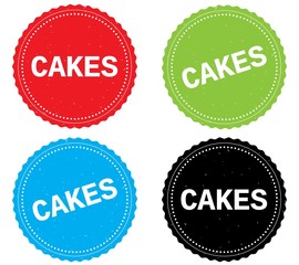 CAKES text, on round wavy border stamp badge.