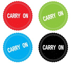 CARRY ON text, on round wavy border stamp badge.