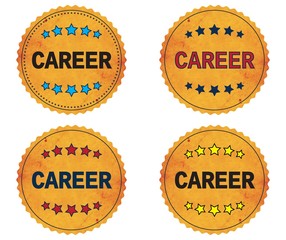 CAREER text, on round wavy border vintage, stamp badge.