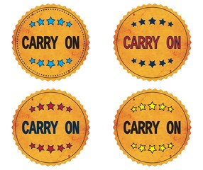 CARRY ON text, on round wavy border vintage, stamp badge.