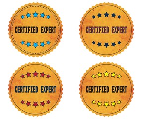 CERTIFIED EXPERT text, on round wavy border vintage, stamp badge