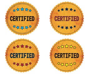 CERTIFIED text, on round wavy border vintage, stamp badge.