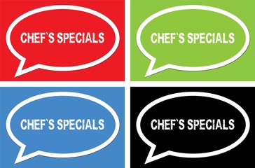 CHEF'S SPECIALS text, on ellipse speech bubble sign.