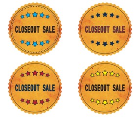 CLOSEOUT SALE text, on round wavy border vintage, stamp badge.
