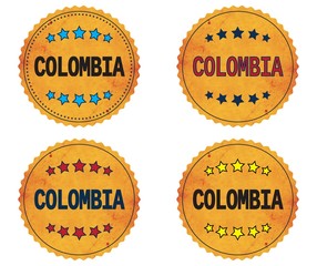 COLOMBIA text, on round wavy border vintage, stamp badge.