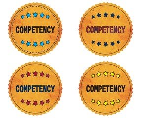 COMPETENCY text, on round wavy border vintage, stamp badge.