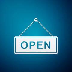 Open door sign flat icon on blue background. Vector Illustration