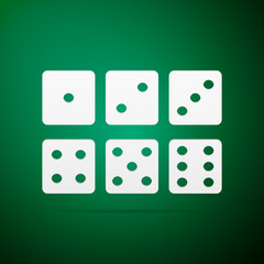 Set of six dices flat icon on green background. Vector Illustration