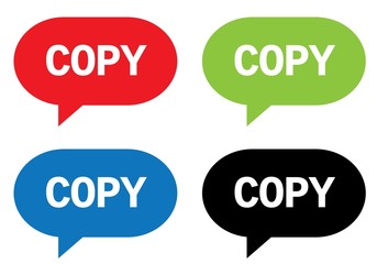COPY text, on rectangle speech bubble sign.