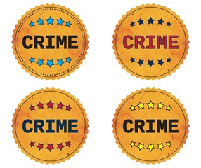 CRIME text, on round wavy border vintage, stamp badge.