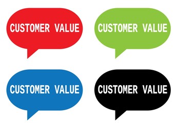 CUSTOMER VALUE text, on rectangle speech bubble sign.