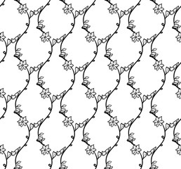 Fototapeta premium Vector Black Seamless Pattern with Drawn Branches, Plants