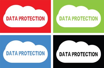 DATA PROTECTION text, on cloud bubble sign.