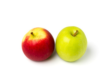 Green and red apple on white background isolated