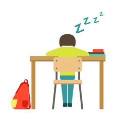Sleeping Boy Sitting At The Desk In Classroom, Part Of School And Scholar Life Series Of Minimalistic Illustrations