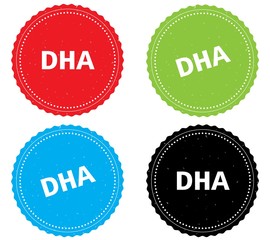 DHA text, on round wavy border stamp badge.