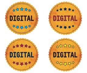 DIGITAL text, on round wavy border vintage, stamp badge.