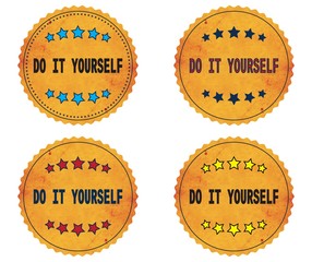 DO IT YOURSELF text, on round wavy border vintage, stamp badge.