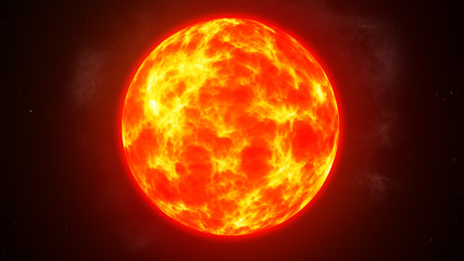 The burning sun in space among the stars