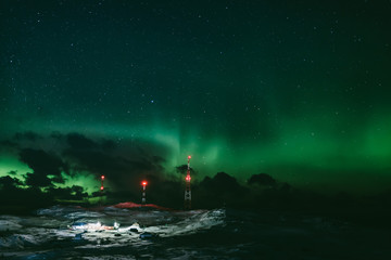 Northern lights. Aurora borealis nature landscape at night