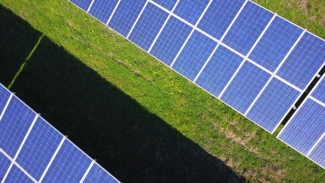 photovoltaic panels aerial shot flying backwards